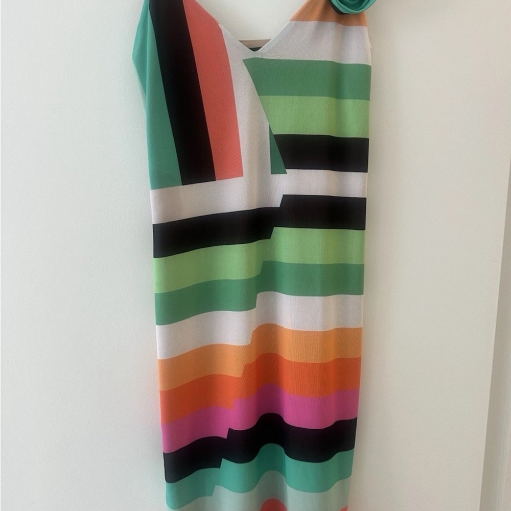 AFRM Green Orange One Shoulder Sheath Dress